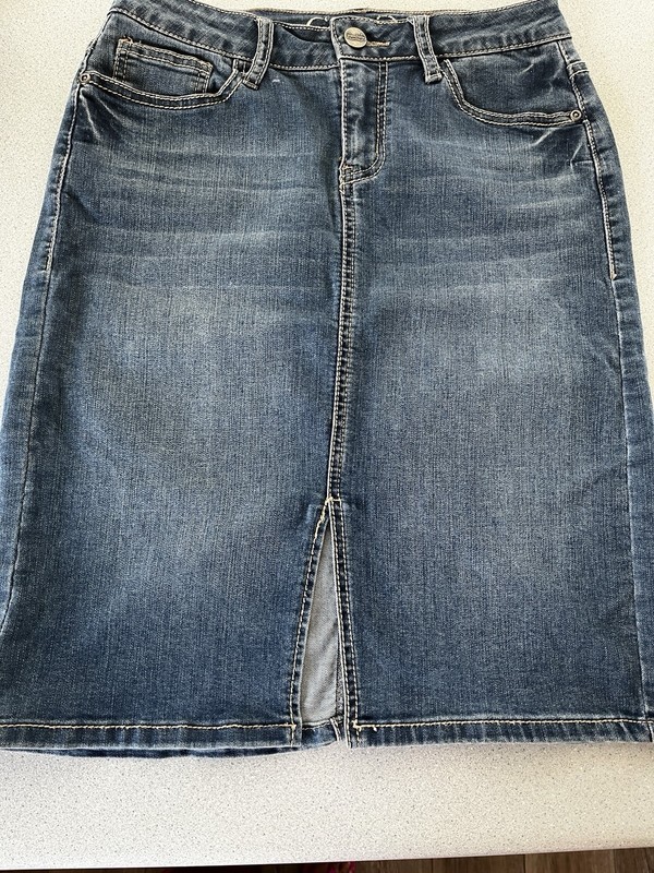 Project/Indigo Women’s Blue Denim Knee-Length Pencil Skirt Size 4 Stretch Zip
