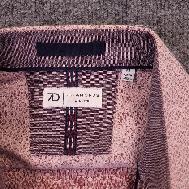 7D 7Diamonds Zen Jacquard Stretch Woven Shirt Mens Medium Pink Short Sleeve gallery