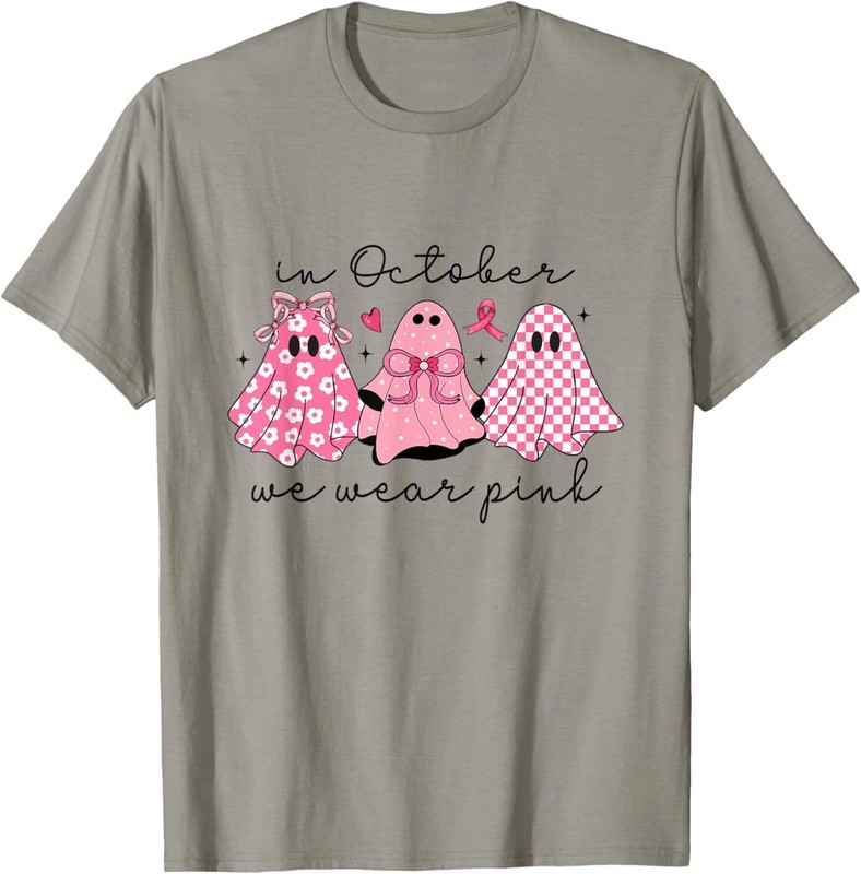 In October We Wear Pink Cute Ghost T-Shirt S-4XL