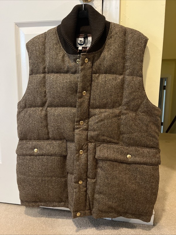 Crescent Down Works Wool Herringbone Vest; Brown/Tan; Large; USA Made