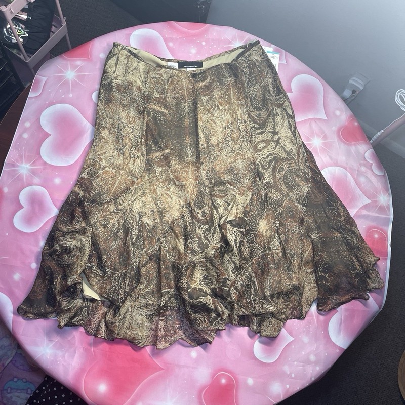 Jones New York Women’s Size 16 Brown Paisley 100% silk Lined A-Line Knee Skirt