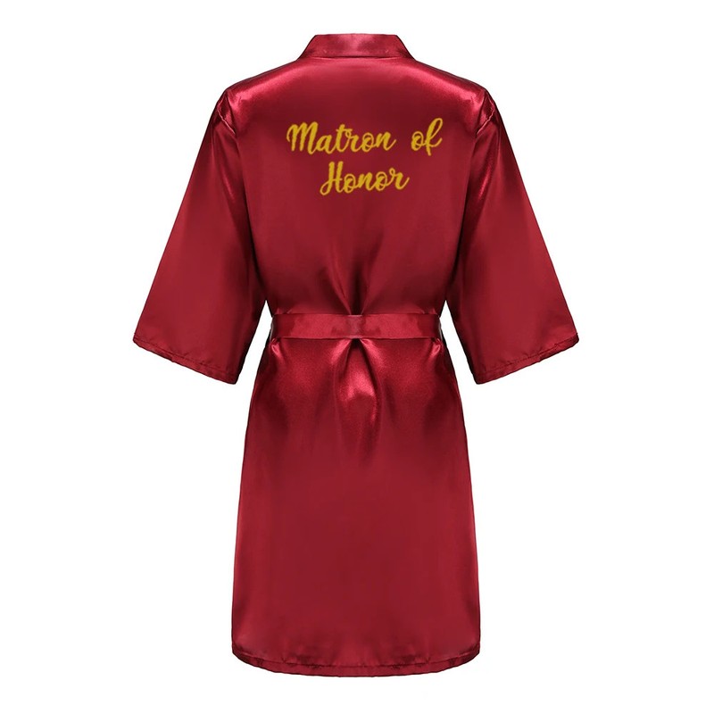 Burgundy Women Bathrobe Gold Letter Bride Bridesmaid Mother Maid of Honor Get Re