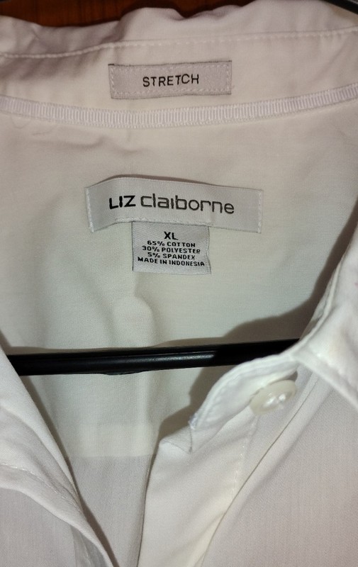 Liz Claiborne Women’s XL White Solid Short Sleeve Collared Stretch Button-Up gallery