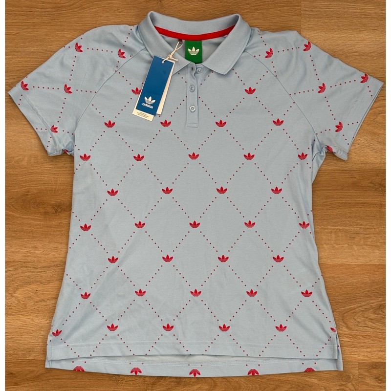 NWT Women's Adidas Originals Trefoil Novelty Polo - Medium - Sky Blue/Scarlet gallery