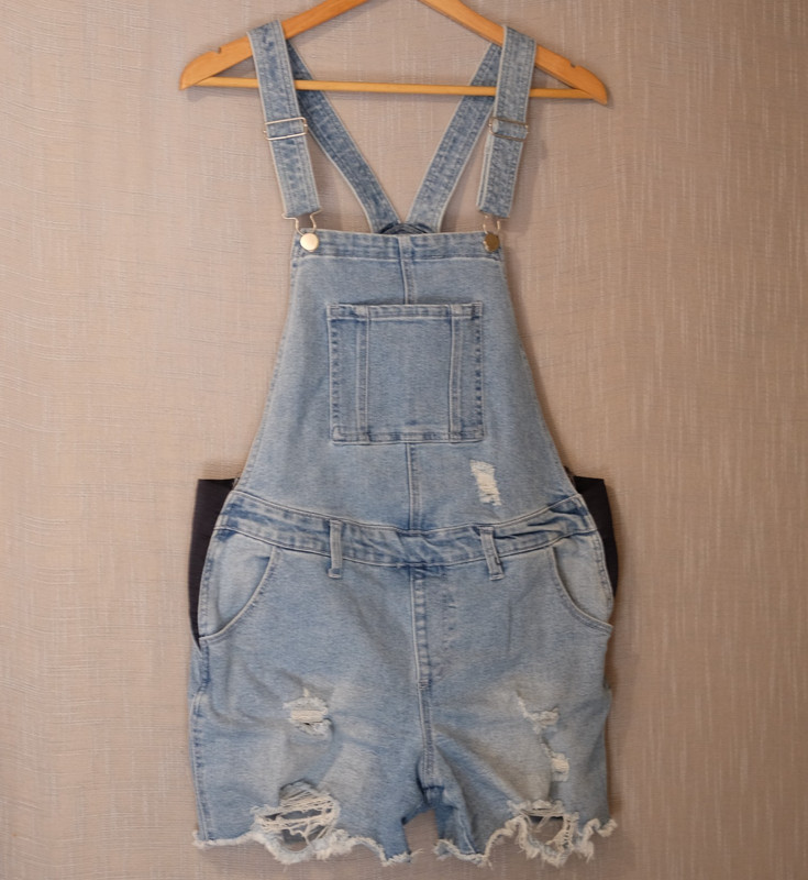 Savi Parker Bib Shortalls Overalls Distressed Stretch Sides Womens L #A1-69