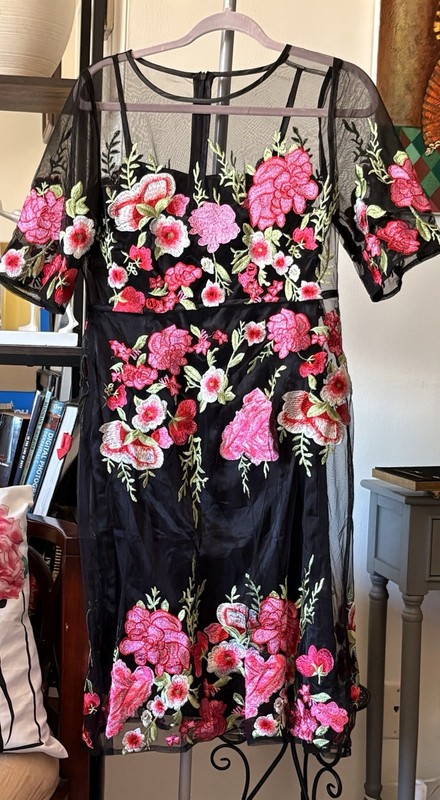 Floral Embroidered Tulle Shoulder Dress (M)