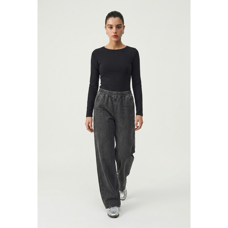 NEW H&M Divided High Rise Pull-On Wide Leg Jeans Faded Black Sz XS