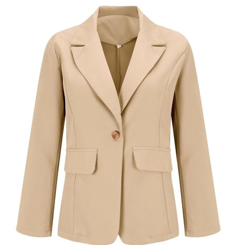 Nazshiw Women’s Beige Single-Button Lined Blazer Jacket w/ Flap Pockets S
