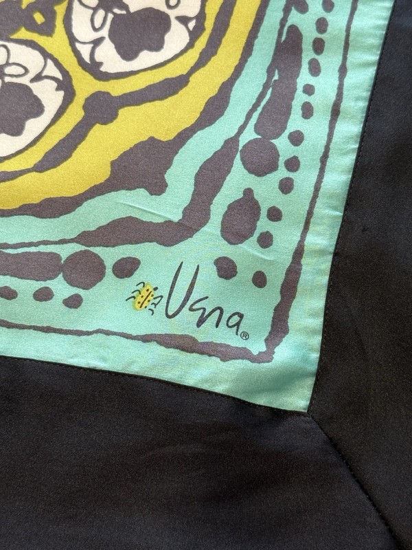Vera Neumann Bold Teal Black Celadon Silk Scarf With Double Layer Border 43in Sq gallery