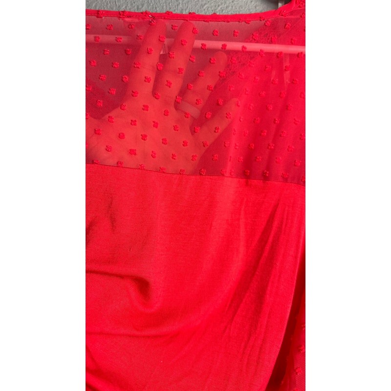 Naif Womens 3X Red Swiss Dot Boxy Crochet Lace V-Neck Flutter Sleeve Blouse gallery