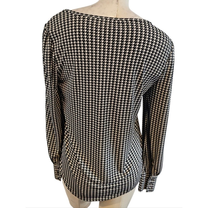 Ann Taylor Size M Black and White Houndstooth Long Sleeve Top gallery