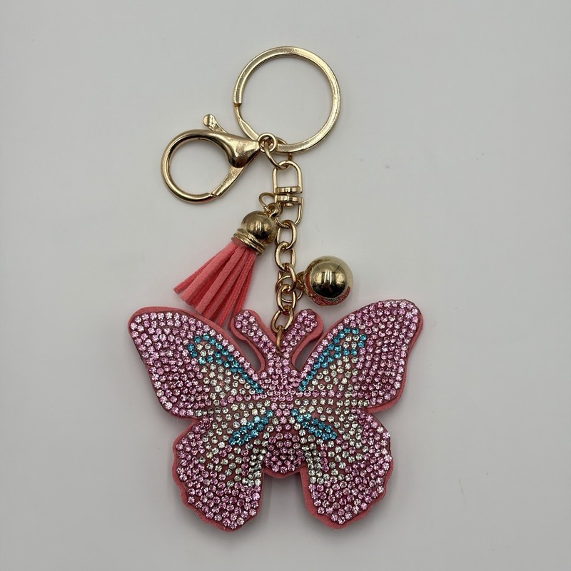 Pink Butterfly Rhinestone Keychain Purse Charm Tassel Gift Box Pendant