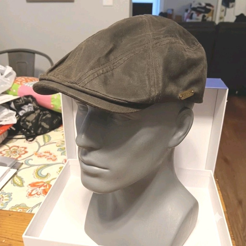 Stetson Newsboy Hat Flat Cap Fitted One Size Medium/ M Brown Waxed Cotton Blend