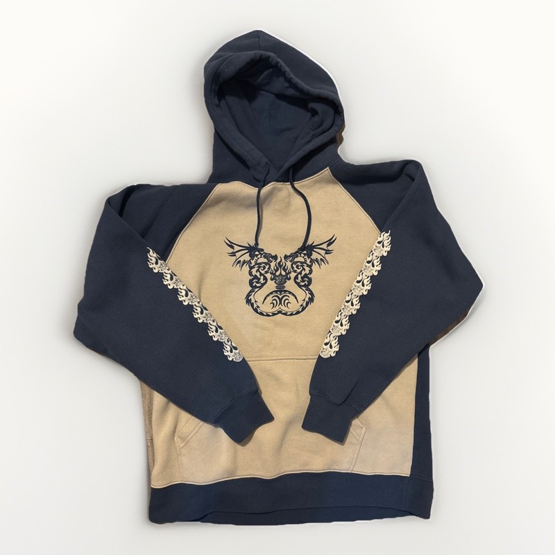 Randy River Hardcore Two Tone Pullover Dragon Flame Baby Blue & Beige Men’s M