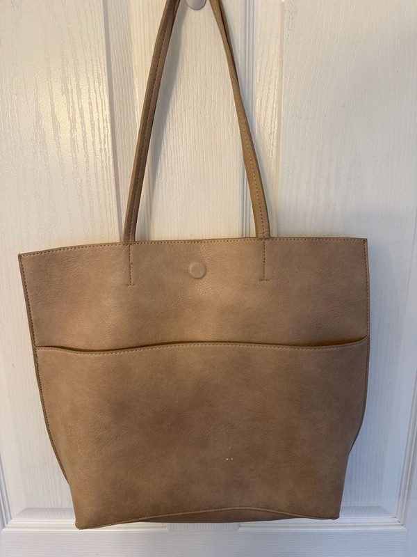 Chic Taupe Tote - Vegan Leather Tote Bag - Tan Handbag-Street Level-With Clutch gallery