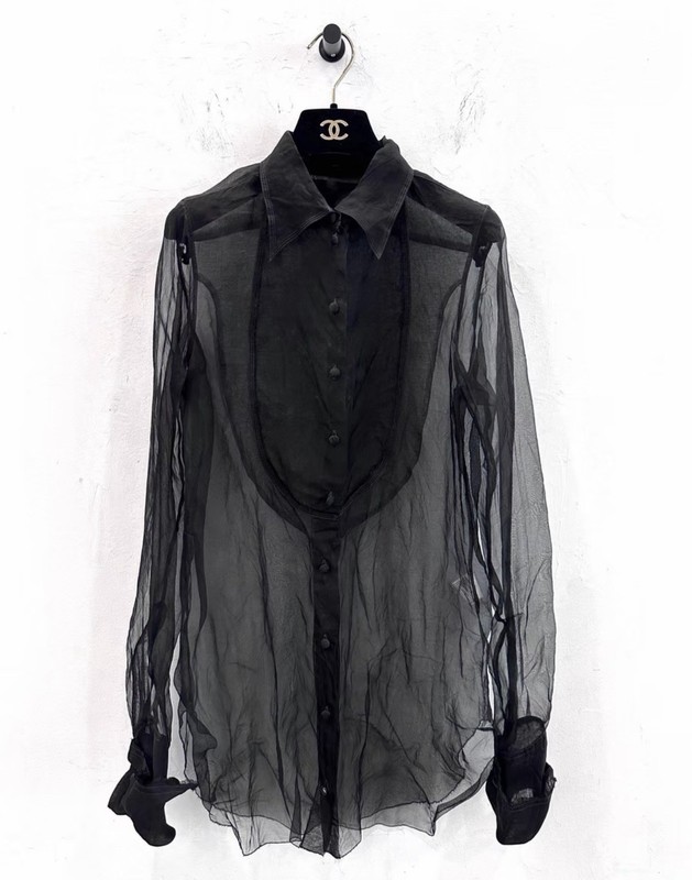 Marc Le Bihan Women’s Black Semi-Sheer Silk Shirt 34 Size