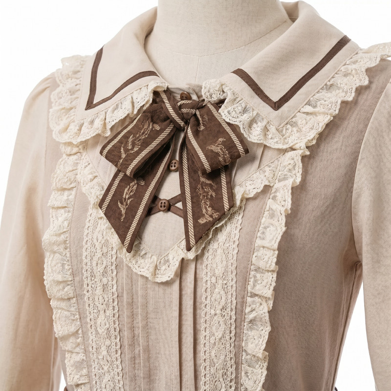 Women Lolita JSK Dress 3PCS Set Vintage Botanical Print Lace Ruffle Long Sleeve gallery