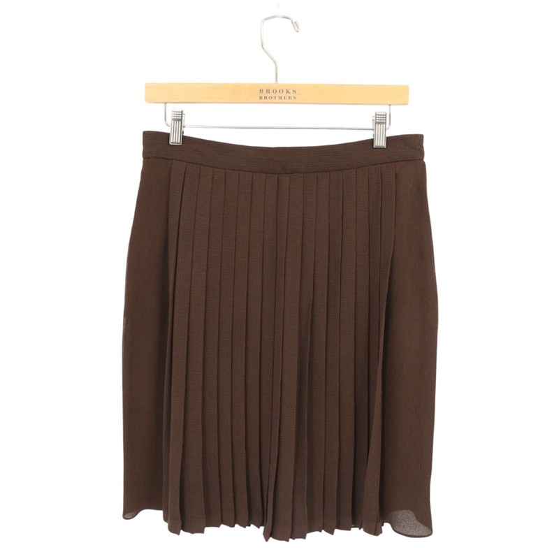 Valentino Boutique Brown Pleated Silk Skirt 12 gallery