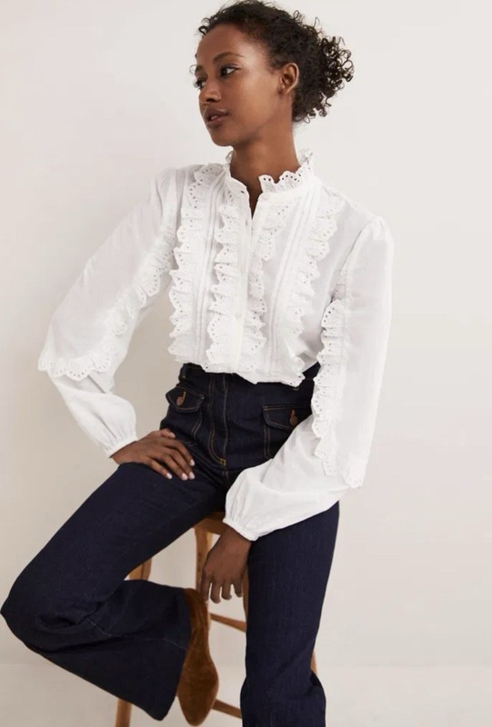 BNWT BODEN Broderie Eyelit Blouse White 12 Sundance Jjill Doen Sezane