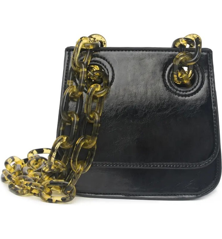 House of Want $118 Woke OG Black Vegan Bag with Tortoise Shell Chain Strap NWT