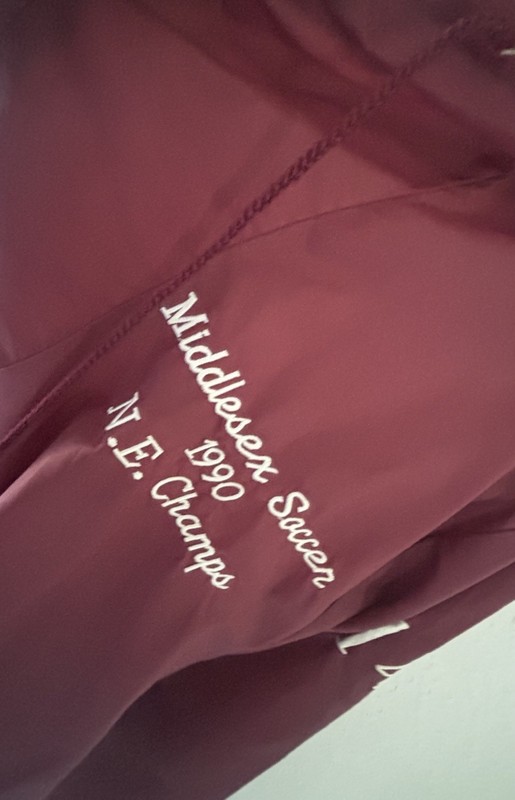 Vintage 1990s Windless MIddlesex Soccer Bomber Jacket Maroon Medium USA Made gallery