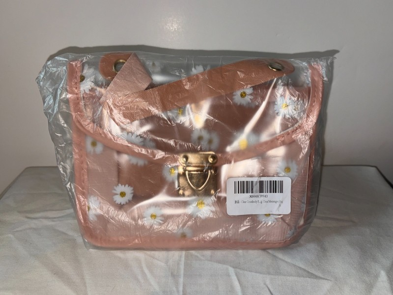 Clear/Peach Crossbody Messenger TSA/Security Purse with Daisies
