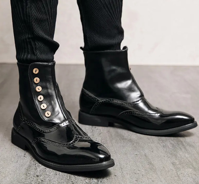 Shiny Green Men's Pointy Toe Ankle Boots High Top Casual Fashion Shoes Punk gallery