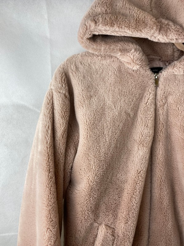 New Look Dusky Pink Hooded Zip Lined Size S Teddy Coat with Pockets gallery