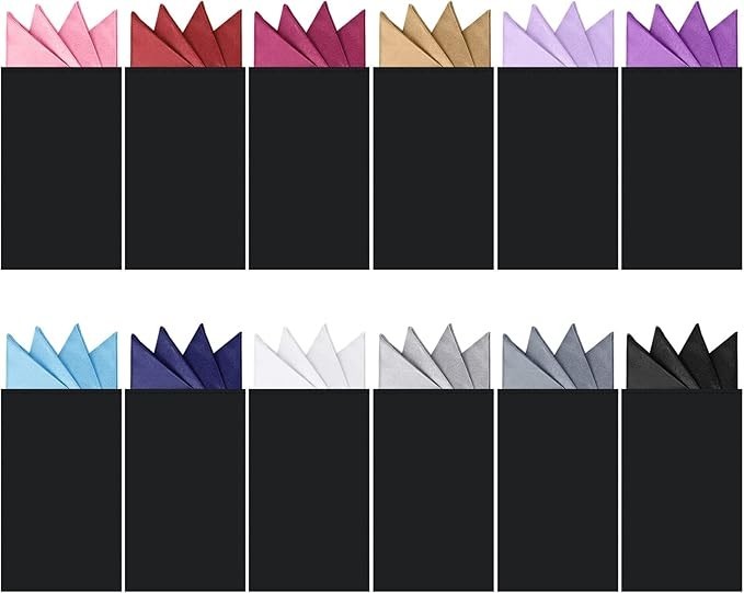 Prefolded Pocket Squares for Men 12 PCS Masculine Polyester Suit Handkerchief…