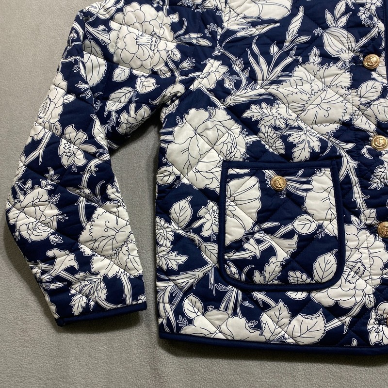 NEW Navy Floral Quilted Cotton Jacket Nautical Crest Goldtone buttons w/ pockets gallery