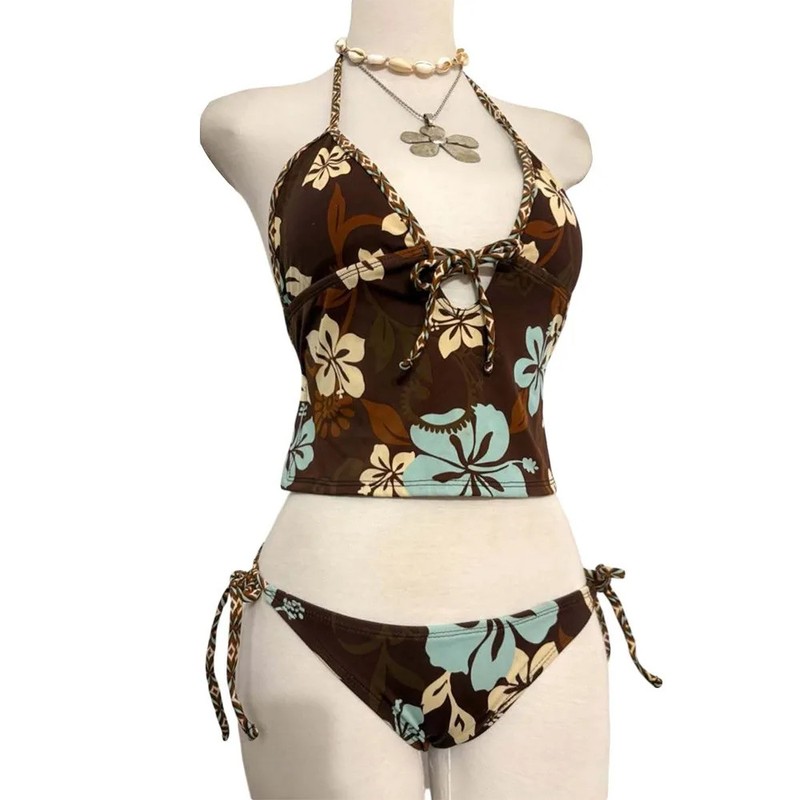2Pcs/Set Fashion Summer Y2k Beach Bikini Punk Vintage Bikini Set Goth Casual Bea