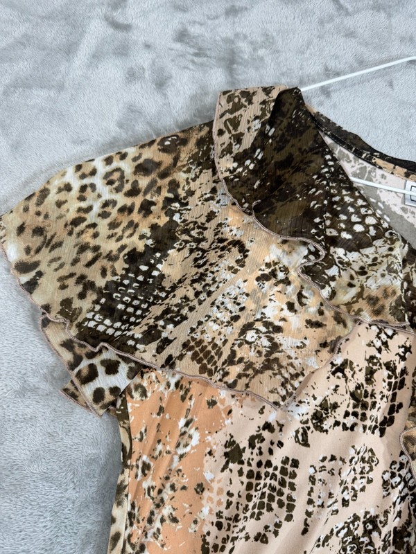 Simonton Says Ruffled Blouse Womens L Brown Flutter Sleeve Cheetah Leopard Print gallery