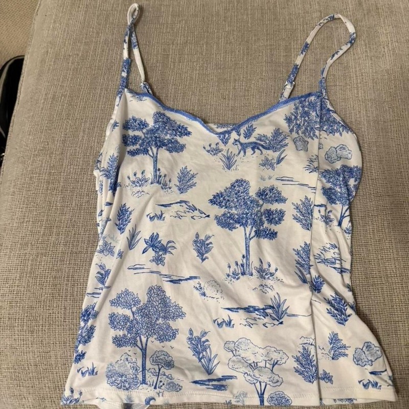 Joy Spun blue & white floral tank top Size S