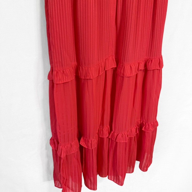 Ted Baker London Tiliana Coral Red Ruffle Tiered Midi Dress Size 3 gallery