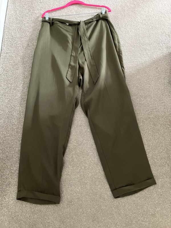 Jaeger Size 16 Khaki Green High Waist Tapered Trousers Ankle Length 27.5 in gallery