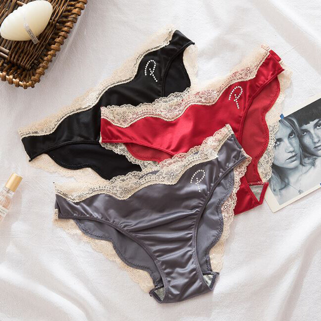 5 Pack Lot Sexy Ladies Womens Satin Panties Lingeries Lace Trim Underwear Brief gallery