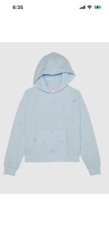 Pink x LoveShackFancy Fleece Hoodie XXL Ice Blue, Crystal Dogs & Bows – Sold Out