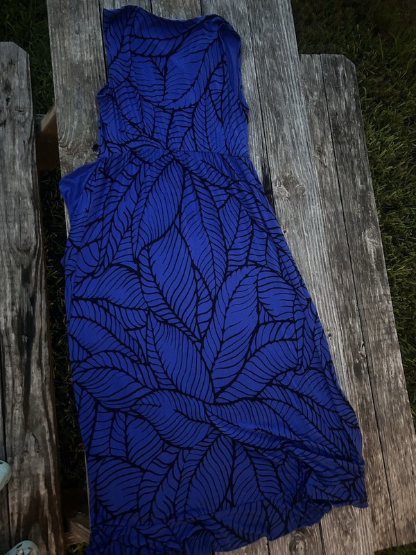 Apt. 9 Petites PXL Blue Black Leaf Sleeveless V-Neck Rayon Maxi Dress