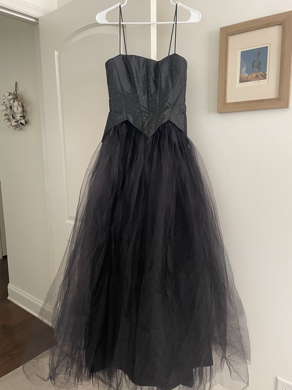 Jessica McClintock Vintage 1990’s Black Tulle Gunne Sax Ball Gown W Rhinestones