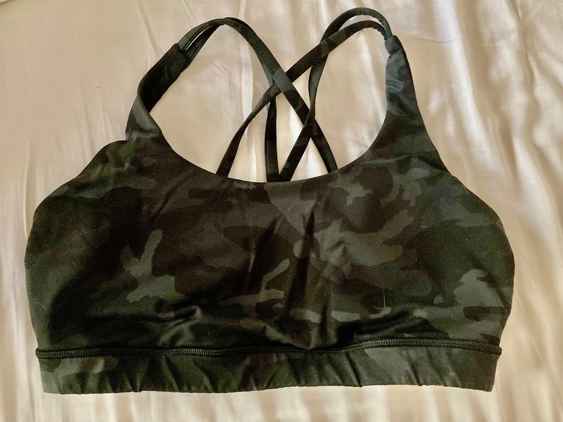 Lululemon Free to Be Sports Bra Size 8 Black Athletic Strappy- Dark Comouflage