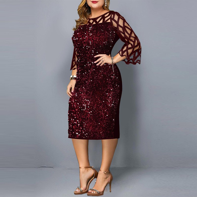 Women Party Dress Blue Sequin Plus Size Sexy Night Glitter Stars full Sleeves gallery