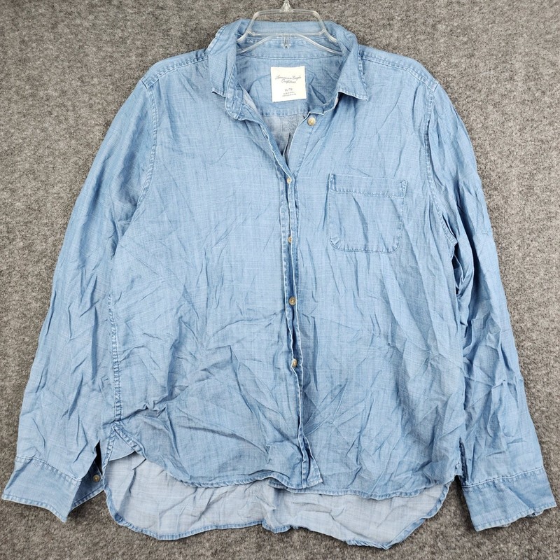 American Eagle Button Down Shirt Womens XL Light Blue Lyocell Chambray 11/12