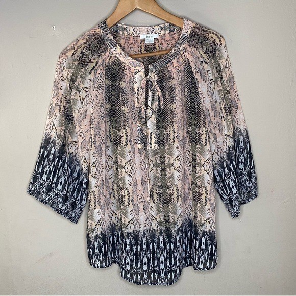 Bar III Women’s Blouse Snake Print Semi Sheer Bohemian Size Medium