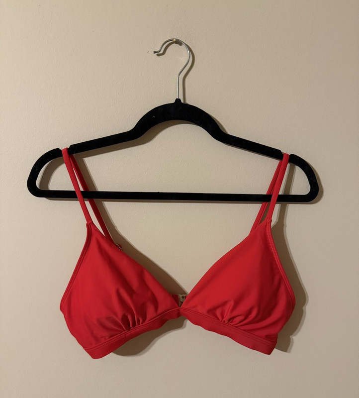 Women’s Red Solid Triangle Bikini 2-Piece Size L Adjustable Straps