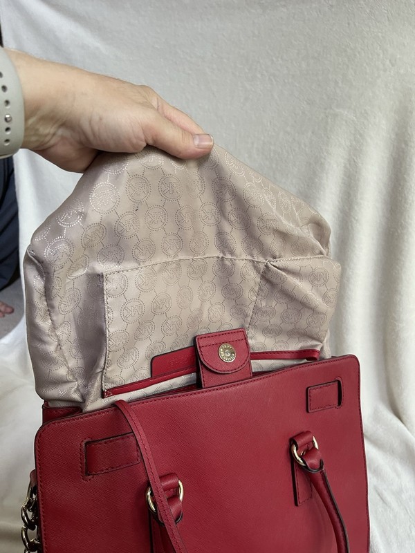 Michael Kors Large Leather Hamilton Red Tote w/MK Logo Pad Lock gallery