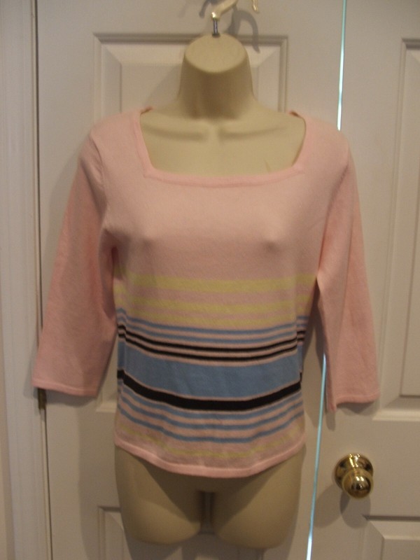 NEW IN PKG MB DESIGNS PINK STRIPE SQUARE NECK neck top junior medium 7-9