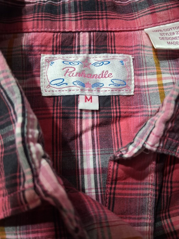 Panhandle Womens Pink Plaid Button-Up Shirt Embroidered Studded Short Sleeve M