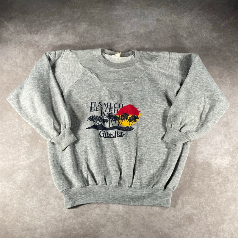 80’s Sports It’s Much Better In Gibraltar Sweatshirt VTG SOFT COZY Mens Large