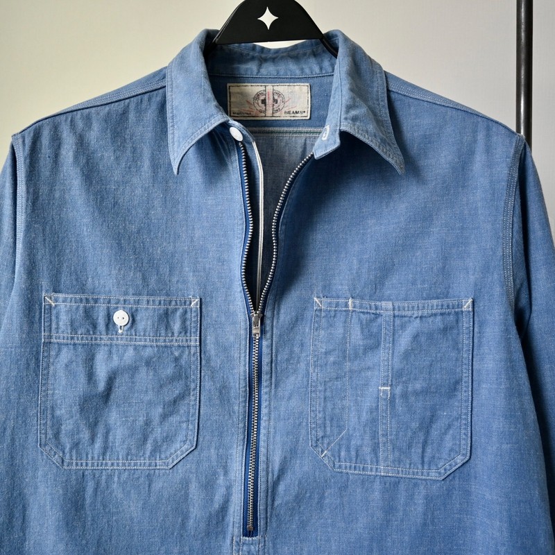 2000s BEAMS Plus x Sunny Sports half-zip denim work shirt, made in Japan, 38 gallery