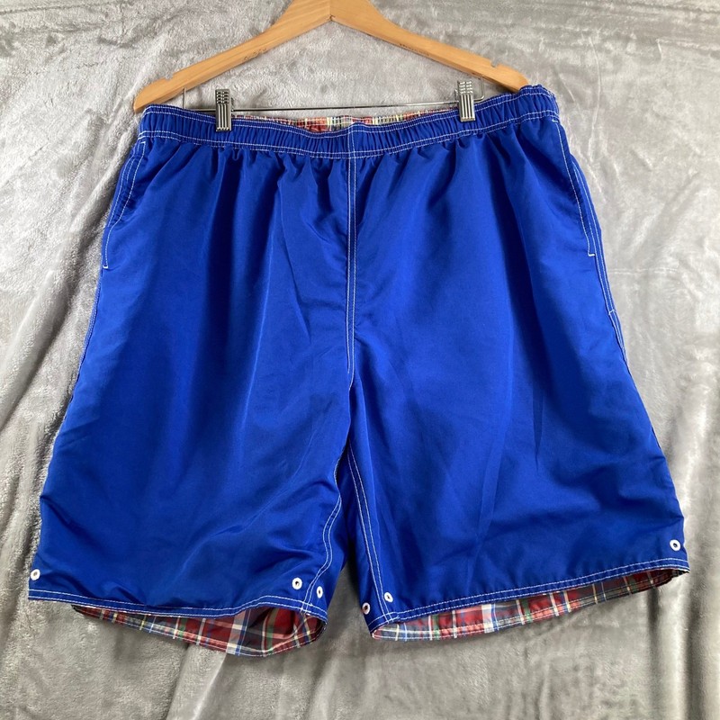 Mens Reversible Plaid and Solid Blue Swim Trunks Board Shorts Multicolored gallery